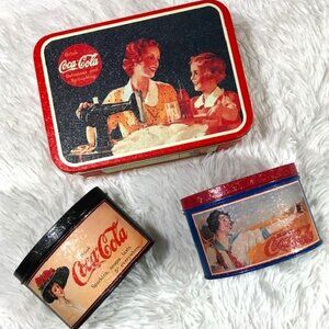 Set of 3 Vintage Coca-Cola Ladies of Coca-Cola Oval and Sewing Tin Set